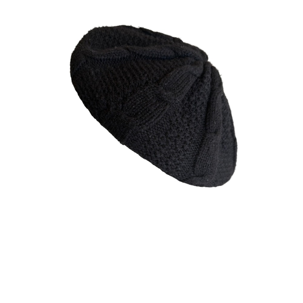 Fownes‎ Beret Black Cable Knit Acrylic Slouchy Tam Hat WPL 9522